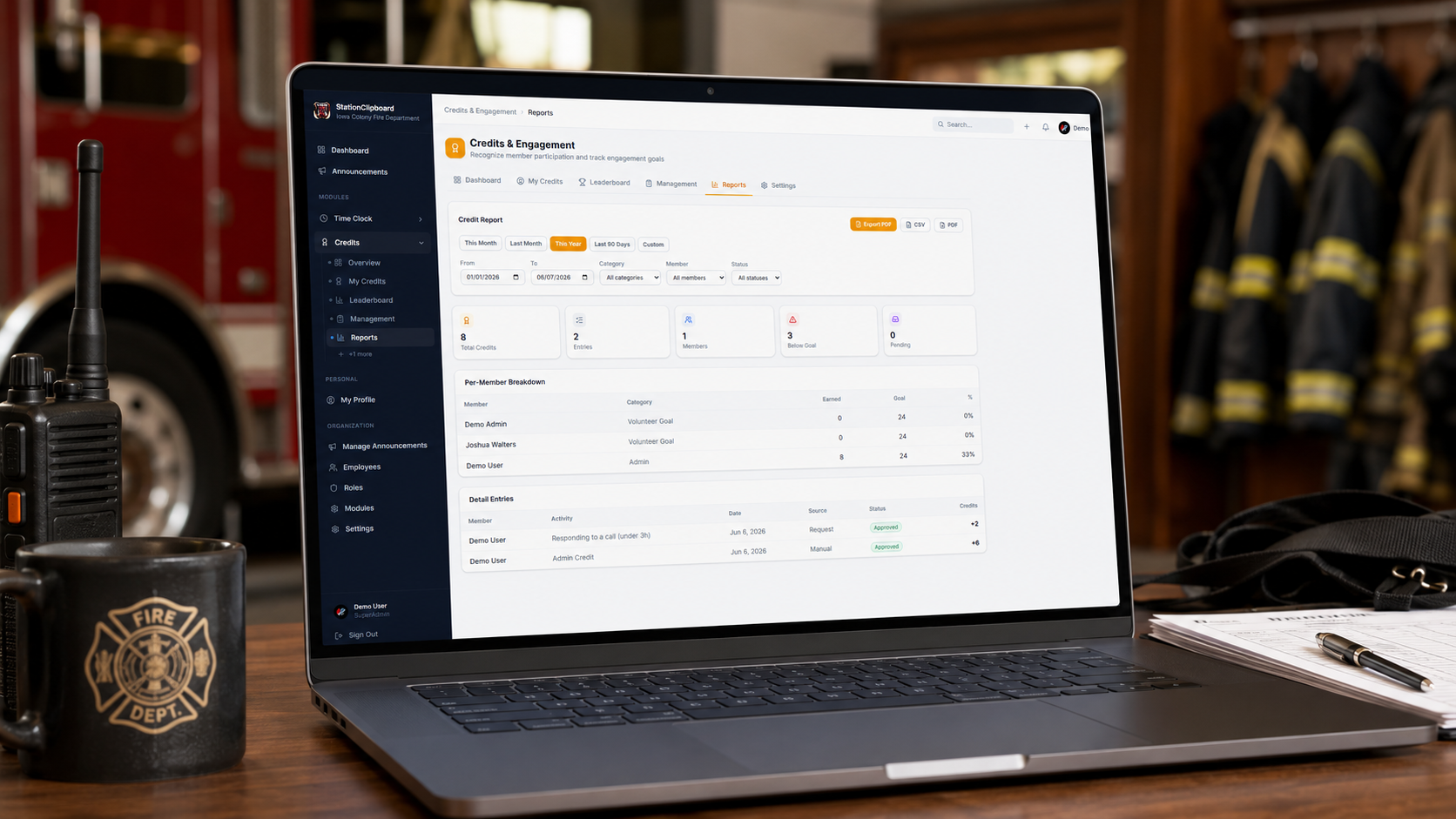 Fire department portal dashboard